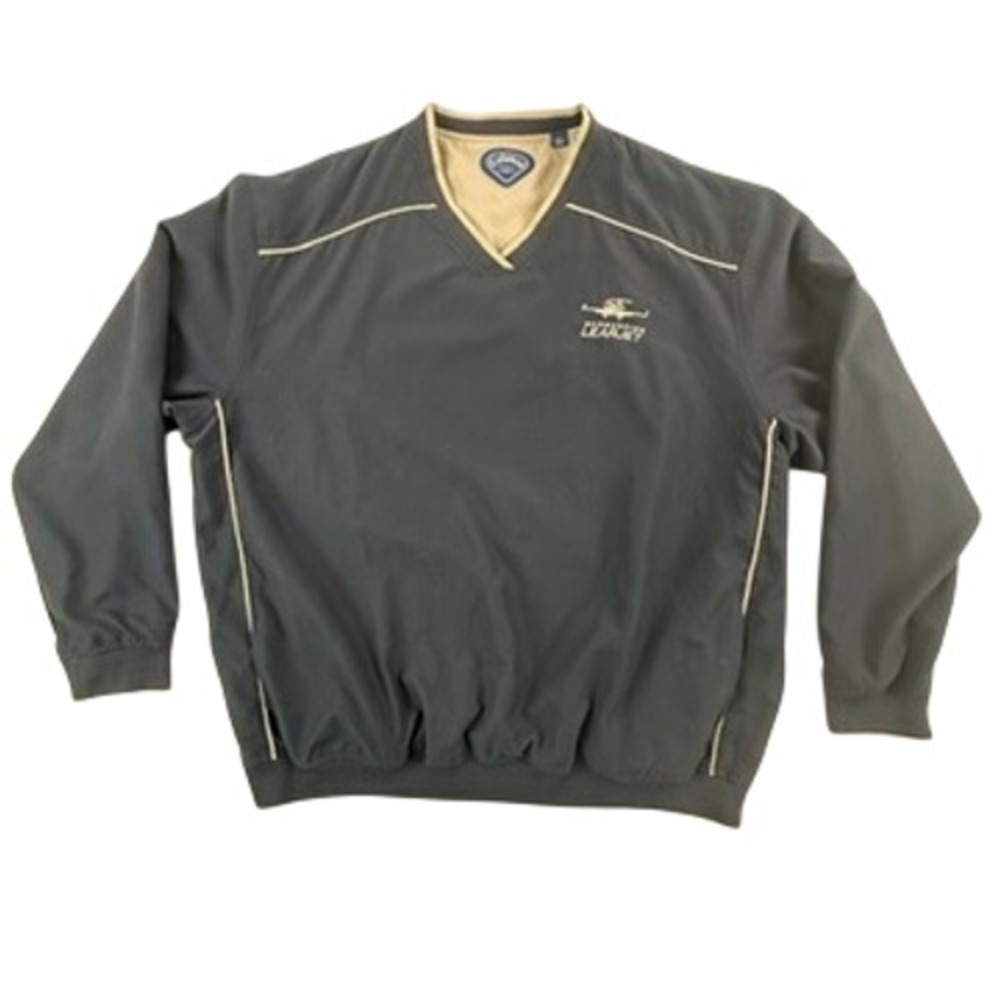 Callaway Mens XL Windshirt Navy Bombardier Learjet Logo V-Neck‎ Pullover Pockets